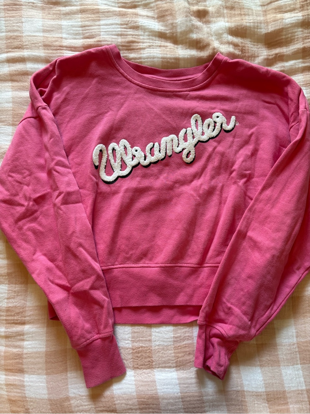 Wrangler Women's Hot Pink Cropped Crewneck Pullover with Script Logo